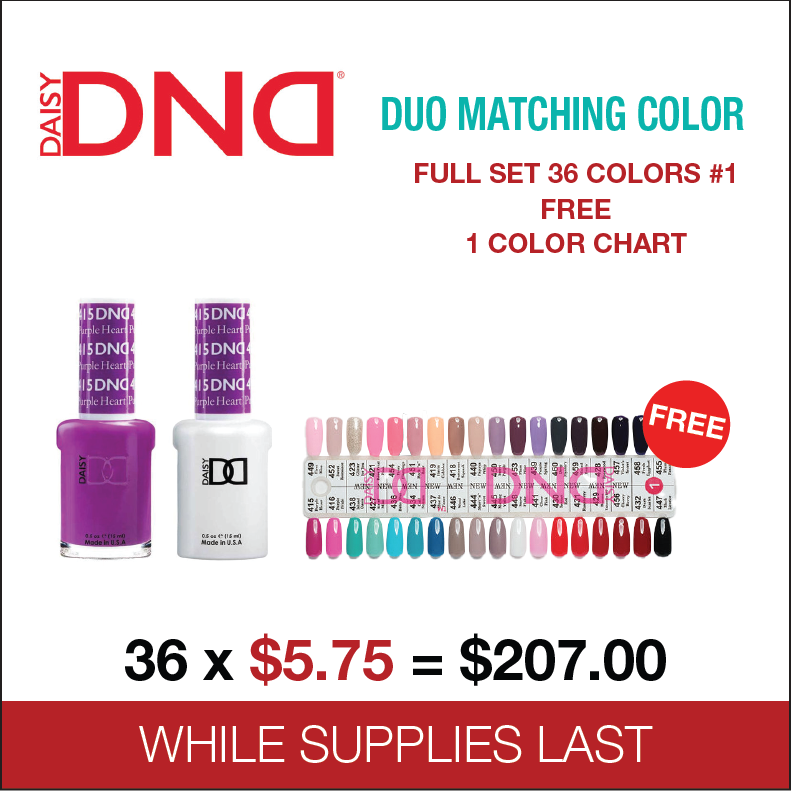 DND -  Matching Color Soak Off Gel- Full set 36 colors - 1  free 1 Color Chart