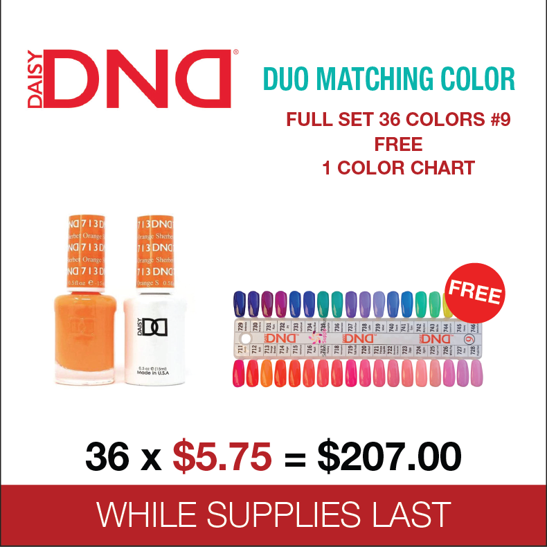 DND -  Matching Color Soak Off Gel- Full set 36 colors - 9 #711 - #746 free 1 Color Chart