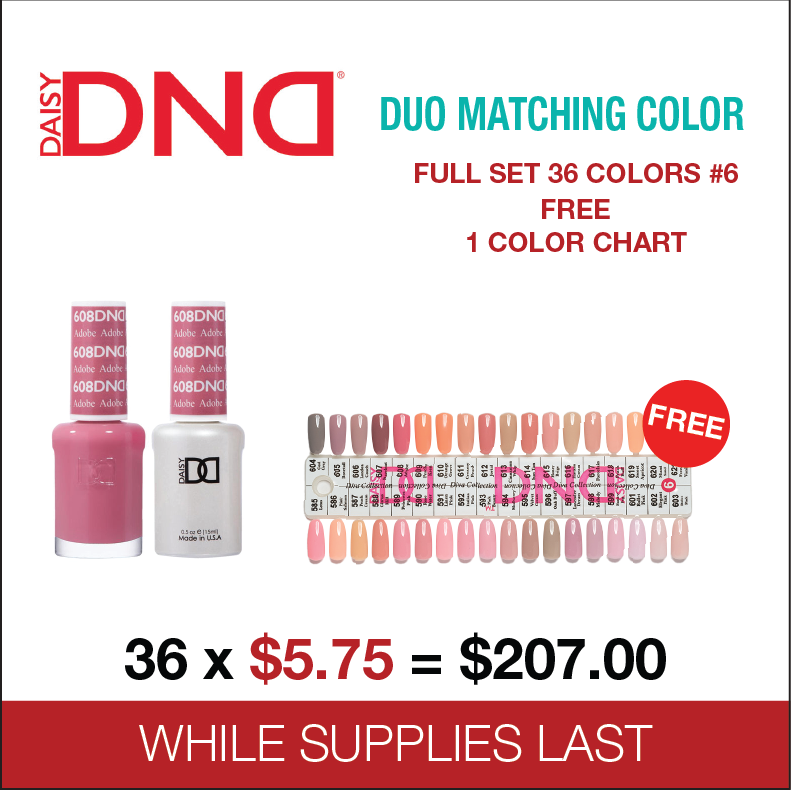 DND -  Matching Color Soak Off Gel- Full set 36 colors - 6 #585 - #621 free 1 Color Chart
