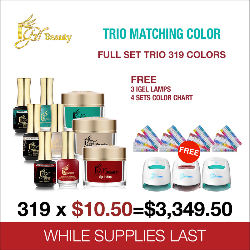 iGel Trio Matching Color - Full Set Trio 319 colors - (Deal 3) FREE 3 iGel Led Pro Lamp - 4 Sets Color Chart