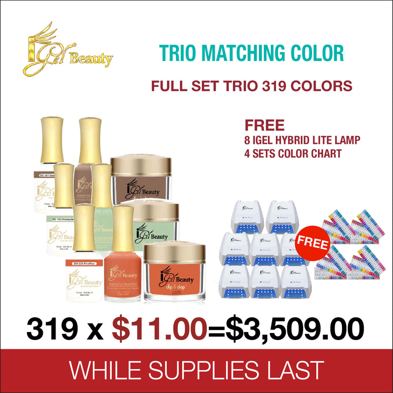 iGel Trio Matching Color - Full Set Trio 319 colors - (Deal 2) FREE 8 iGel Hybrid Lite Lamp - 4 Sets Color Chart