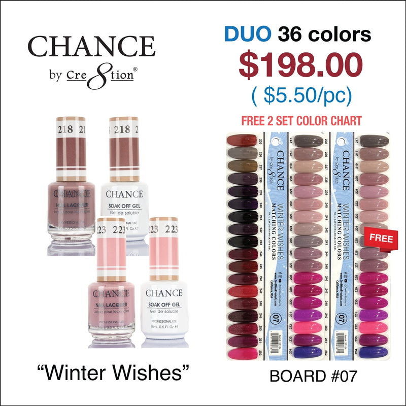 Chance Gel/Lacquer Duo Full Set - 36 Colors "Winter Wishes" Collection - Color #217 - #252 - $$5.50/each - Free 1 Color Chart