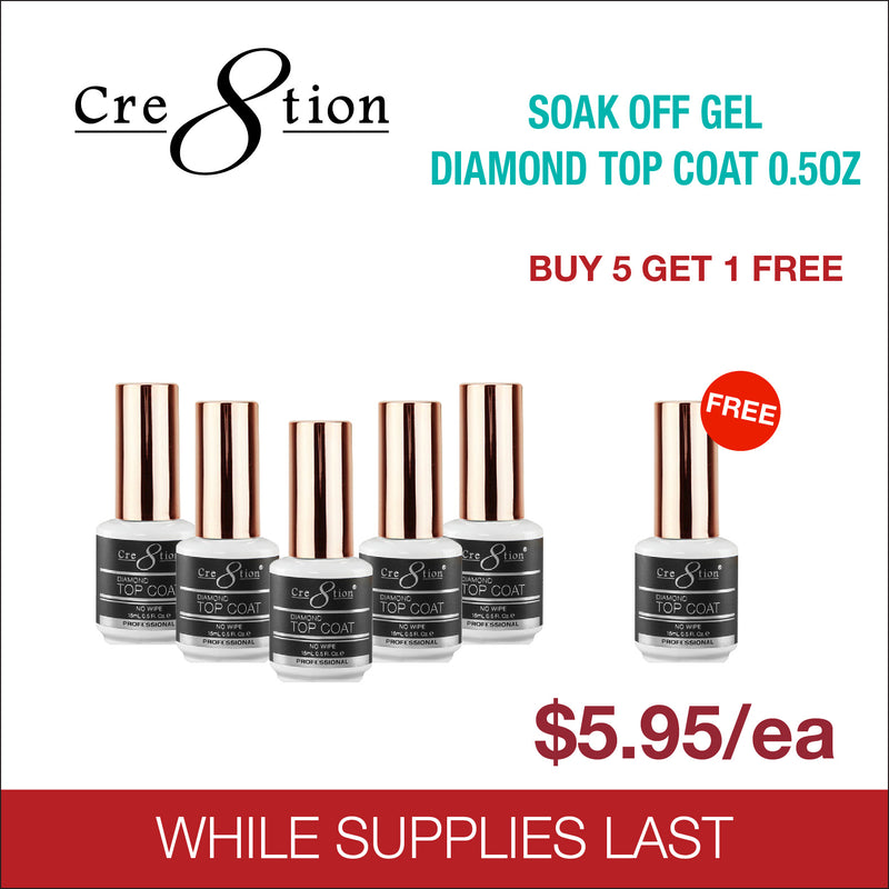 Cre8tion Diamond Soak Off Gel Top Coat 0.5oz - Buy 5 Get 1 FREE