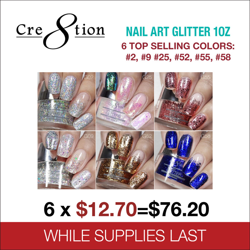 Cre8tion Nail Art Glitter 1oz - 6 Top Selling Colors