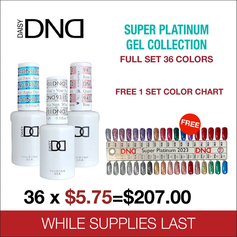 DND -  Super Platinum Gel Collection - Full set 18 colors -  FREE 1 Color Chart