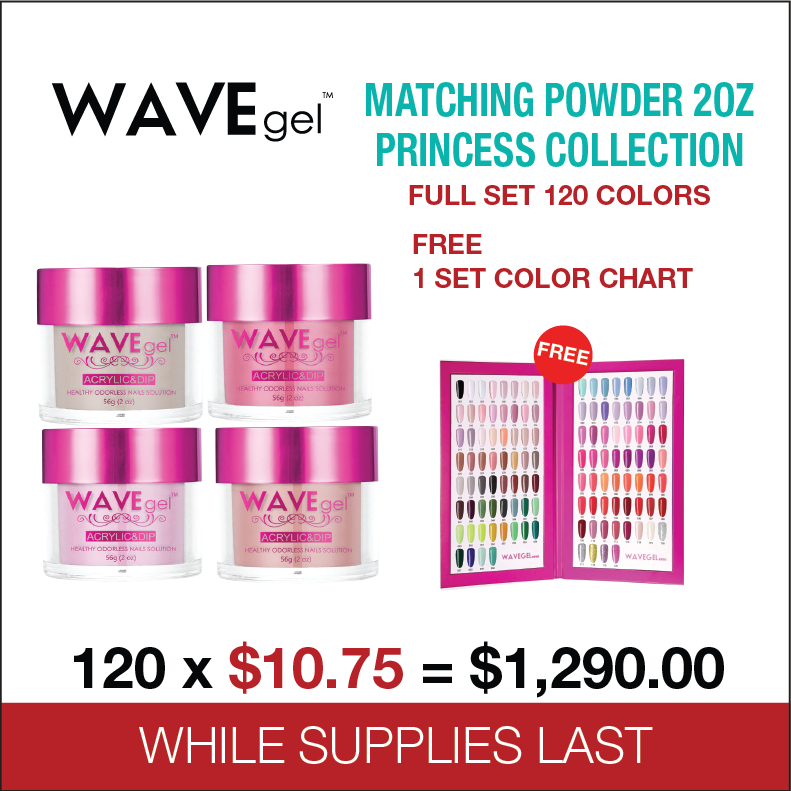 Wavegel Matching Powder 2oz Princess Collection - Full set 120 Colors Free 1 set Color Chart