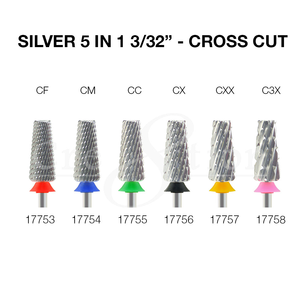 Cre8tion Silver 5 in 1 Nail Filing Bit - C3X 3/32' - Cross Cut Cre8tion Silver 5 in 1 Nail Filing Bit - C3X 3/32' - Cross Cut
