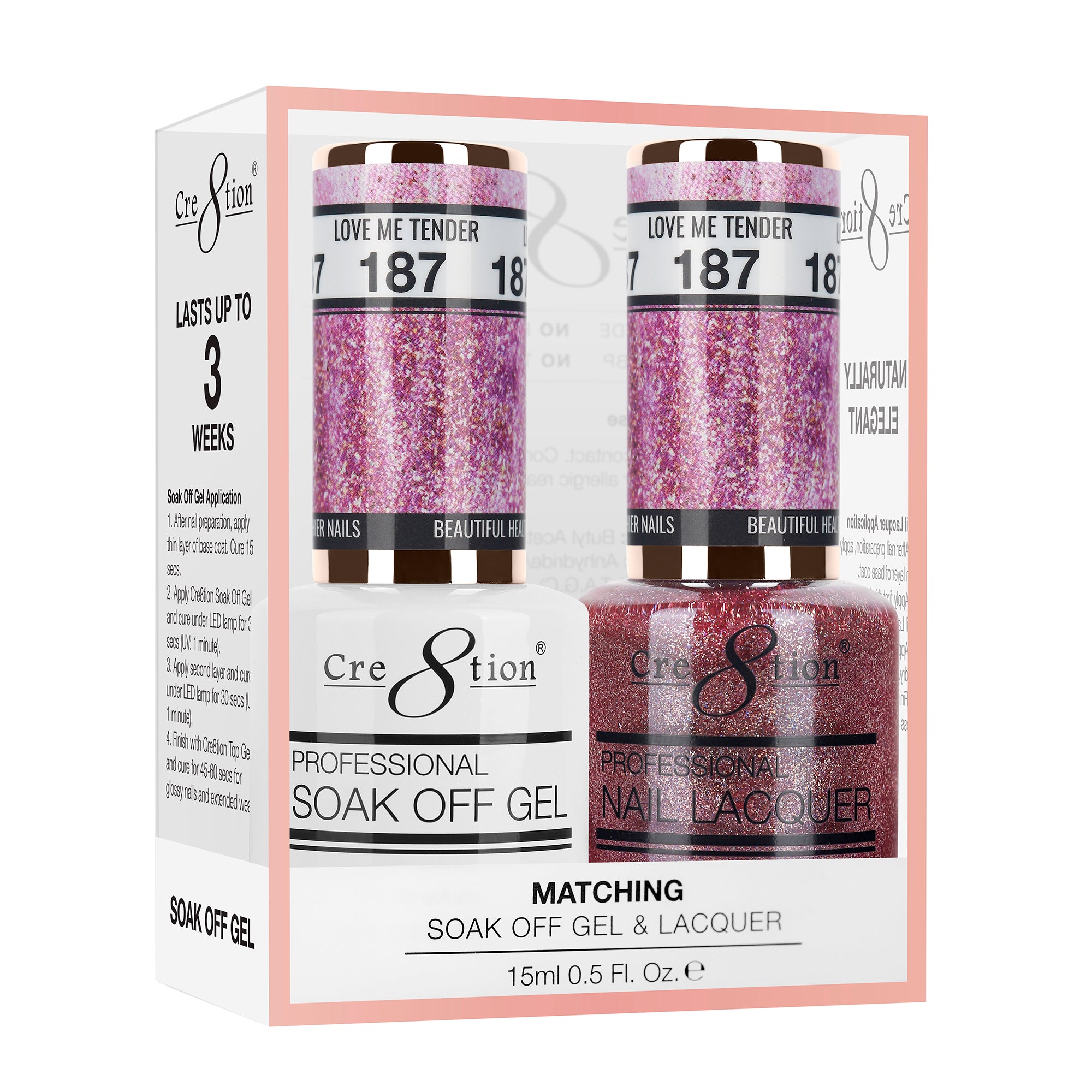 Cre8tion Matching Color Gel & Nail Lacquer 187 Love Me Tender – Skylark  Nail Supply