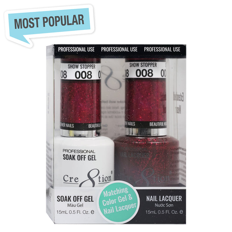 Cre8tion Matching Color Gel & Nail Lacquer 08 Show Stopper (Glitter)