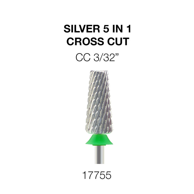 Cre8tion Silver 5 in 1 Nail Filing Bit - 3/32' - Cross Cut