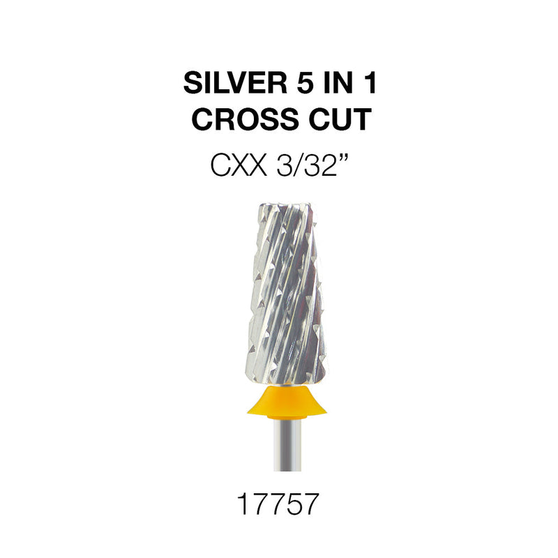 Cre8tion Silver 5 in 1 Nail Filing Bit - 3/32' - Cross Cut