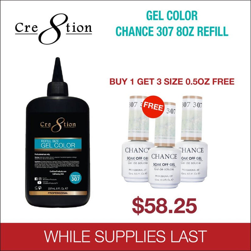 Cre8tion - Soak Off Gel System - Chance 307 - 8 oz (Buy 1 Gel size 8oz get 3 Duo size 0.5 oz)