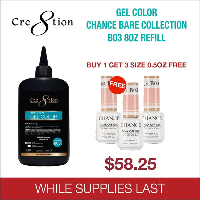 Cre8tion - Soak Off Gel System - Chance B03 - 8 oz (Buy 1 Gel size 8oz get 3 Duo size 0.5 oz)