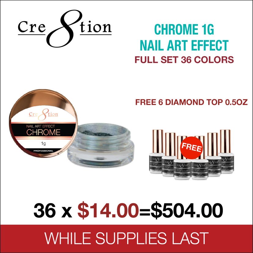 Cre8tion - Nail Art Effect - Chrome Full Set  - 36 Colors Collection - 14/each