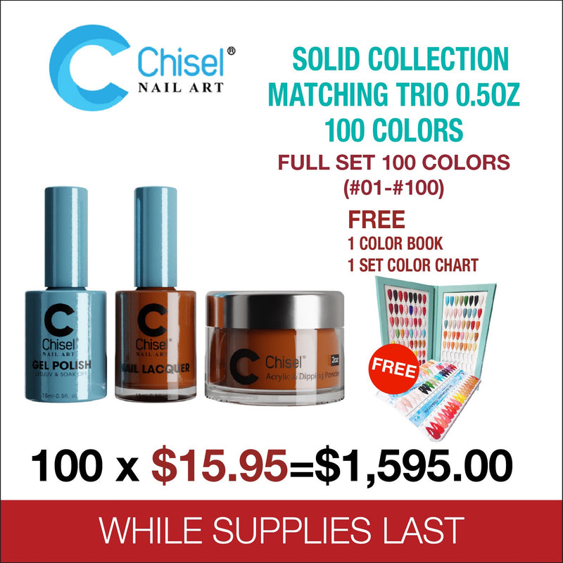 Chisel Solid Collection - Full set Matching Trio 100 colors (#01-#100) Free 1 color chart books & 1 set color chart