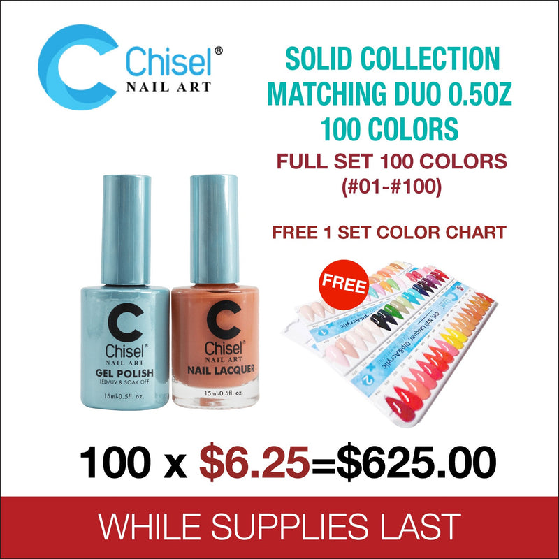 Chisel Solid Collection - Full set Matching Duo 0.5oz 100 colors (#01-#100) Free 1 set color chart
