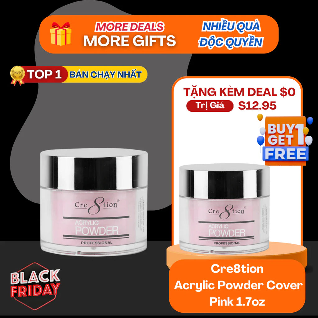 (Black Friday 2024 Deal) Cre8tion Acrylic Powder Cover Pink 1.7oz - Buy 1 Get 1 Free