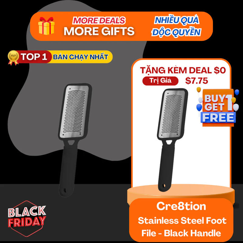 (Black Friday 2024 Deal) Cre8tion Stainless Steel Foot File - Black Handle - Buy 1 Get 1 Free