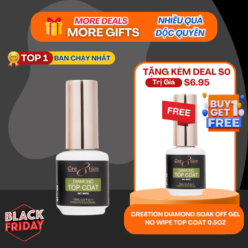 (Black Friday 2024 Deal) Cre8tion Diamond Soak Off Gel No wipe top coat 0.5oz - Buy 1 Get 1 Free