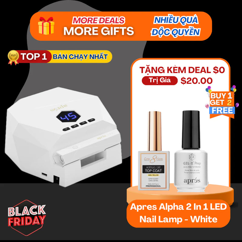 (Black Friday 2024 Deal) Apres Alpha 2 In 1 LED Nail Lamp - Buy 1 Get 1 Free Apres Prep + 1 Free Cre8tion All Purpose No Wipe