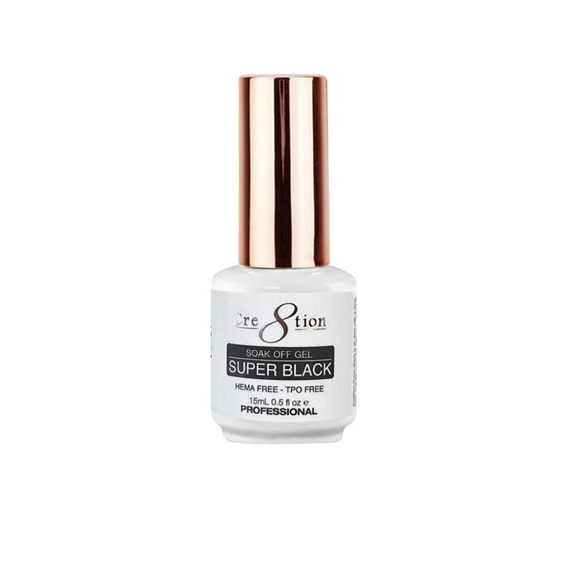 Cre8tion Soak Off Gel 0.5oz - Super Black (Hema Free & TPO Free)