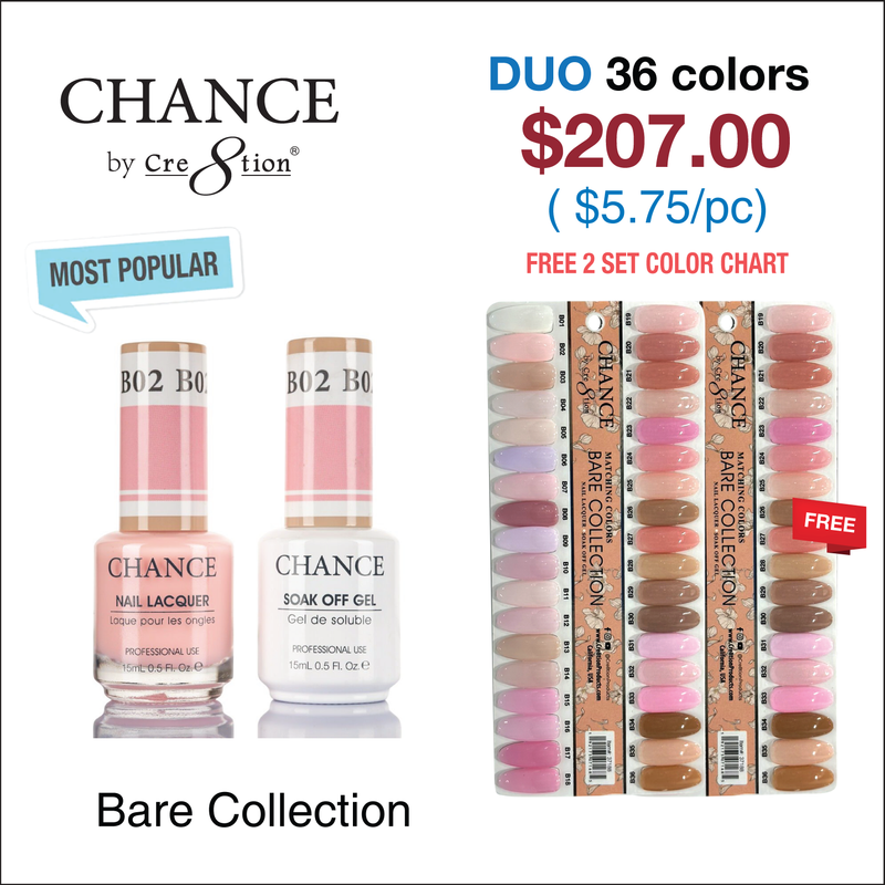 Chance Gel/Lacquer Bare Collection - Full Set Duo 36 Colors - FREE Set Color Chart