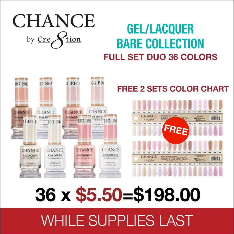 Chance Gel/Lacquer Bare Collection - Full Set Duo 36 Colors - FREE 2 Sets Color Chart