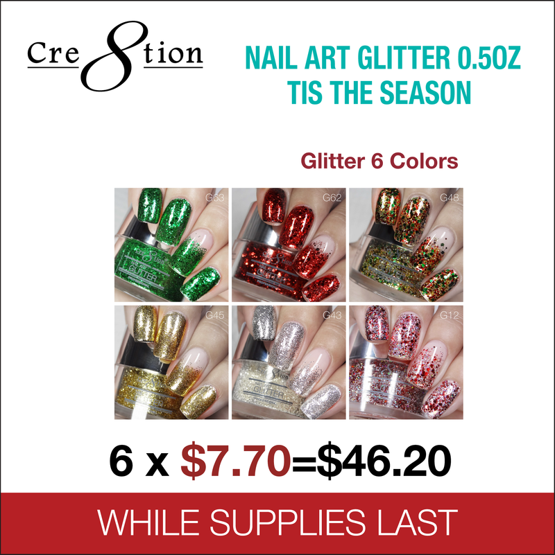 Cre8tion Nail Art Glitter 0.5oz - TIS THE SEASON (See List)