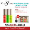 Cre8tion Detailing Nail Art Gel Neon Collection - Full Set 12 Colors - FREE 1 Diamond Top 0.5oz - 1 Detailing Gel Holder 18 Hole