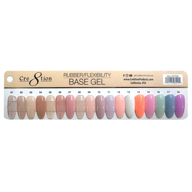 Cre8tion Rubber/Biab Base Gel 0.5oz - Full Set 18 Colors w/ 1 Color Chart