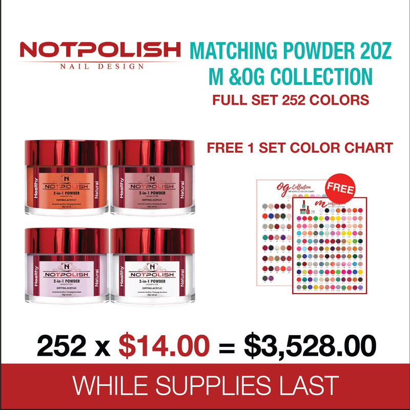 NotPolish Matching Powder 2oz - M&OG Collection - Full set 252 colors Free 1 set Color Chart