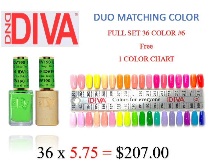 DND DIVA - Matching Duo - Full set 36 colors (#182- #218) #6 - FREE 1 Color Chart