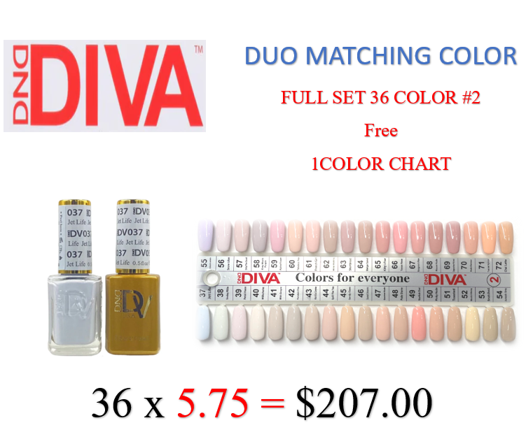 DND DIVA - MATCHING DUO - FULL SET 36 COLORS (#37 - #72) - #2 FREE 1 COLOR CHART