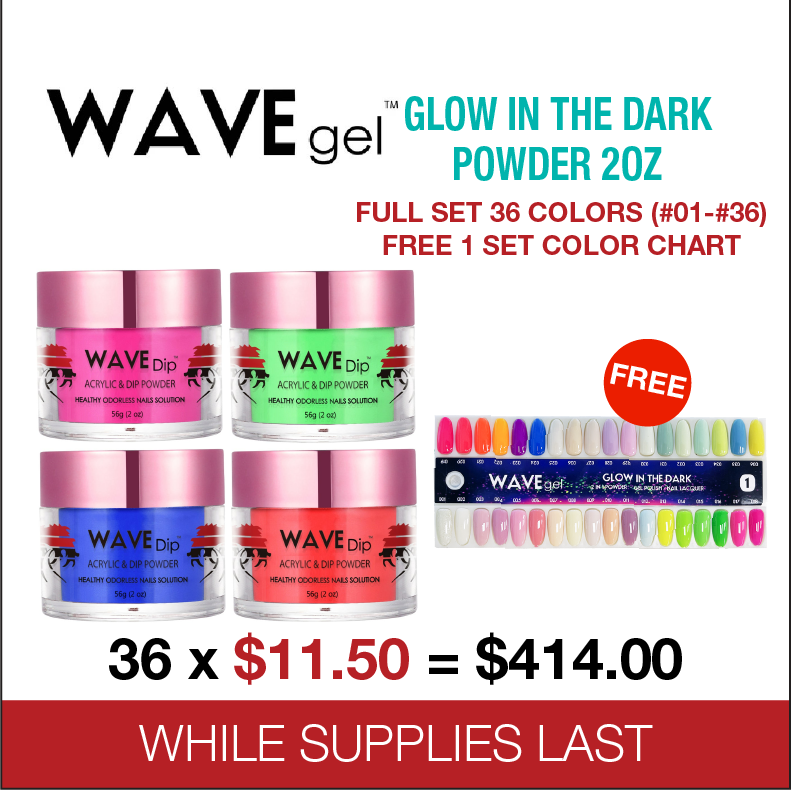 Wavegel Matching Powder 2oz - Full set Glow in The Dark 36 Colors Free 1 Color Chart