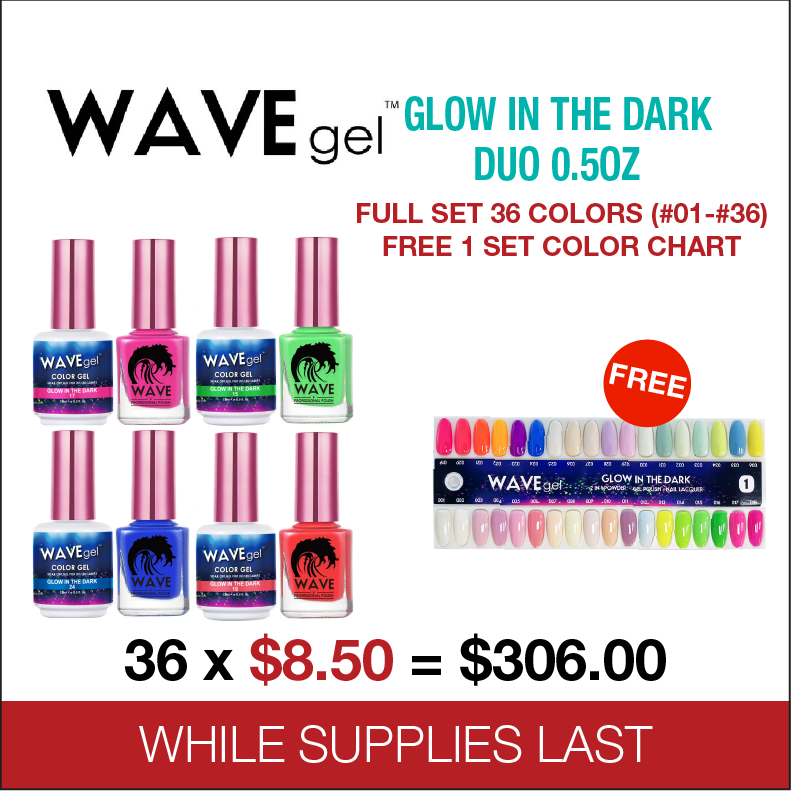 Wavegel Matching Duo 0.5oz - Full set Glow in The Dark 36 Colors Free 1 Color Chart
