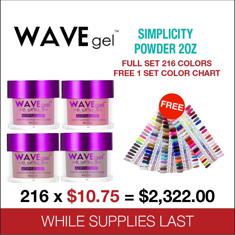 Wavegel Simplicity Matching Powder 2oz - Full set 216 Colors Free 1 set Color Chart