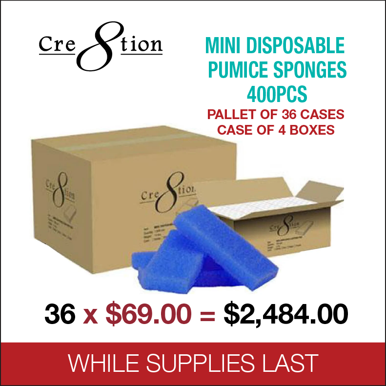 Cre8tion - Mini Disposable Pumice Sponges (400 pcs./box) - 36 cases/pallet