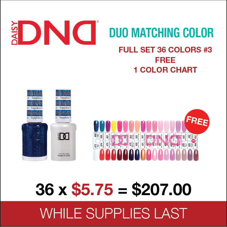 DND -  Matching Color Soak Off Gel- Full set 36 colors - 3 #473 - #509 free 1 Color Chart