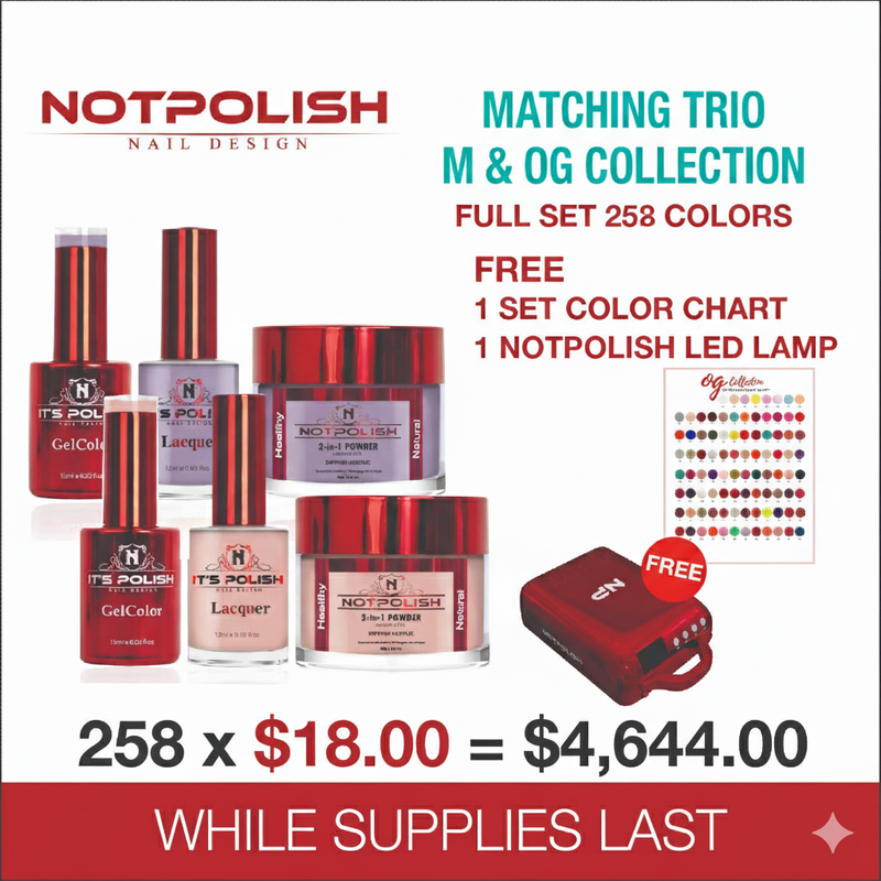 NotPolish Matching Trio - M&OG Collection - Full set 258 colors w/ 1 set Color Chart & 1 NotPolish Led Lamps