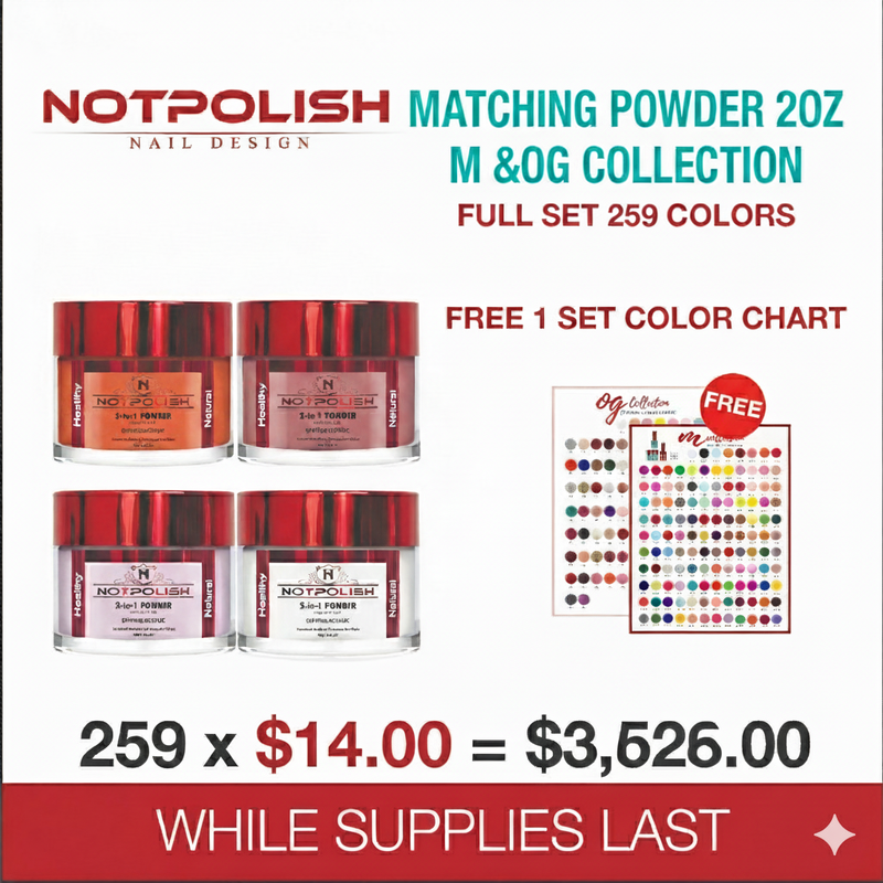 NotPolish Matching Powder 2oz - M & OG Collection - Full set 259 colors w/ 1 set Color Chart