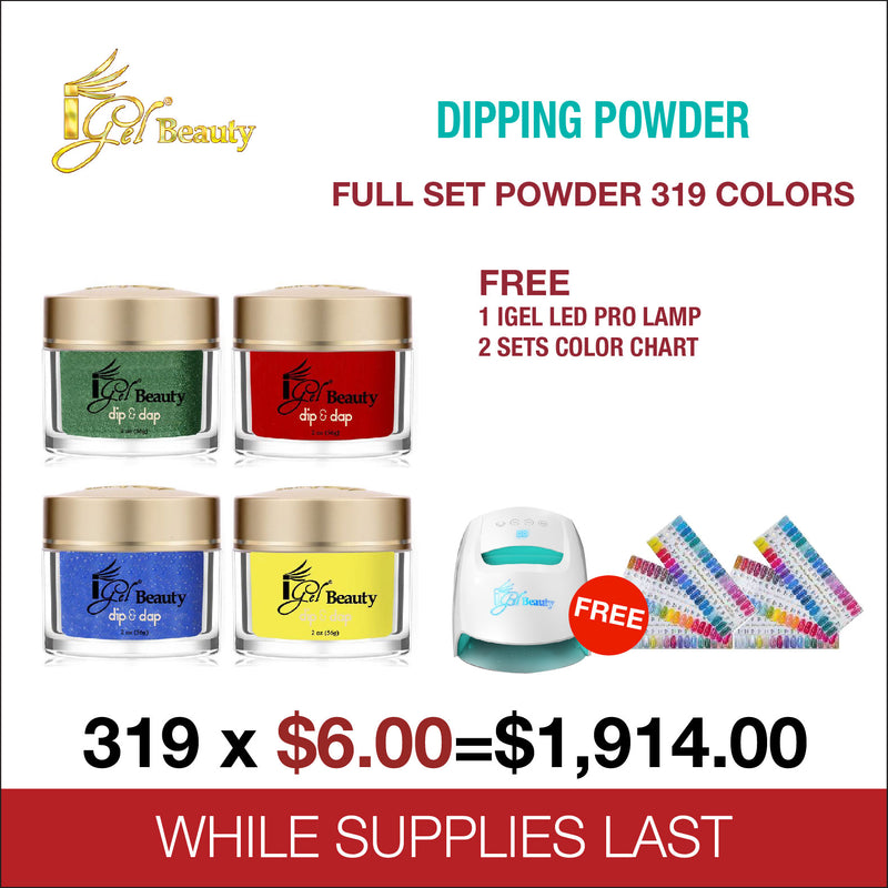 iGel Dipping Powder - Full Set of 319 colors - FREE 1 iGel Led Pro Lamp - 2 Sets Color Chart