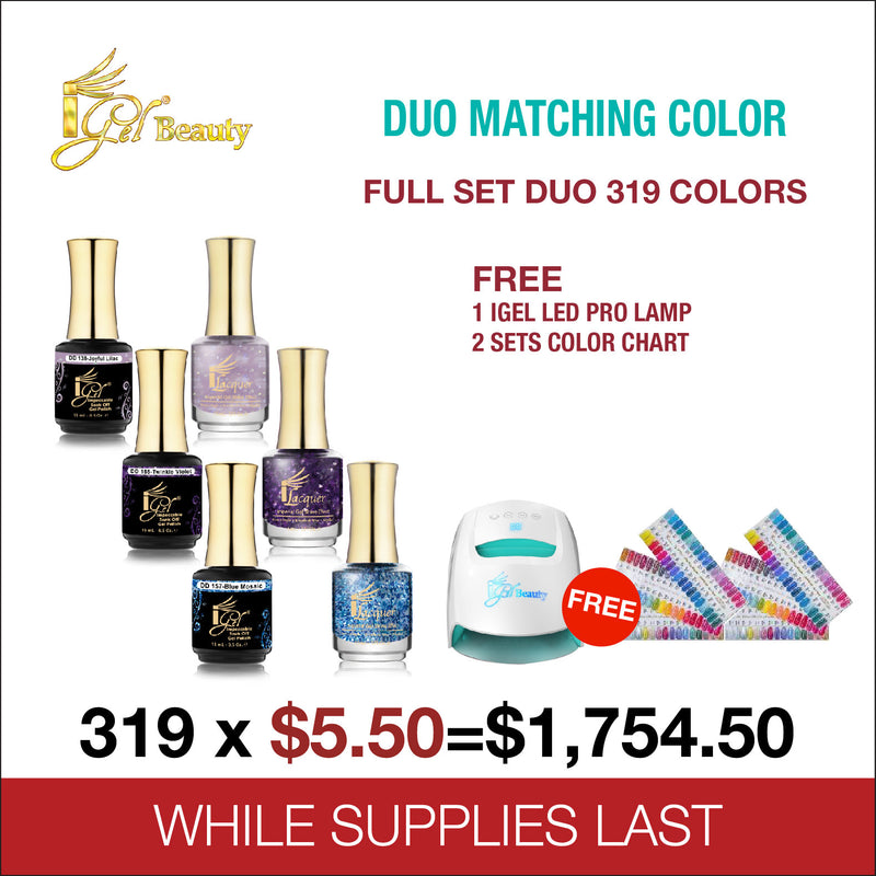 iGel Duo Matching Color - Full Set Duo 319 colors - FREE 1 iGel Led Pro Lamp - 2 Sets Color Chart
