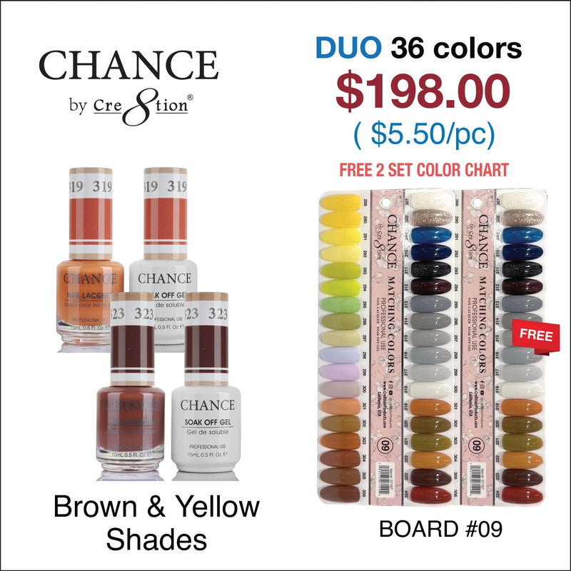 Chance Gel/Lacquer Duo Full Set - 36 Colors Brown& Yellow Shades Collection - Color #181 - #216 - $5.50/each - Free 1 Color Chart
