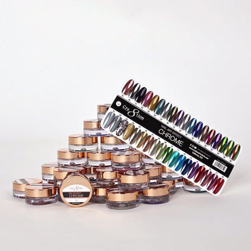 Cre8tion Chrome Nail Art Effect 1g - Full set 36 colors w/ 1 Chrome Base & 1 Chrome Top 0.5oz