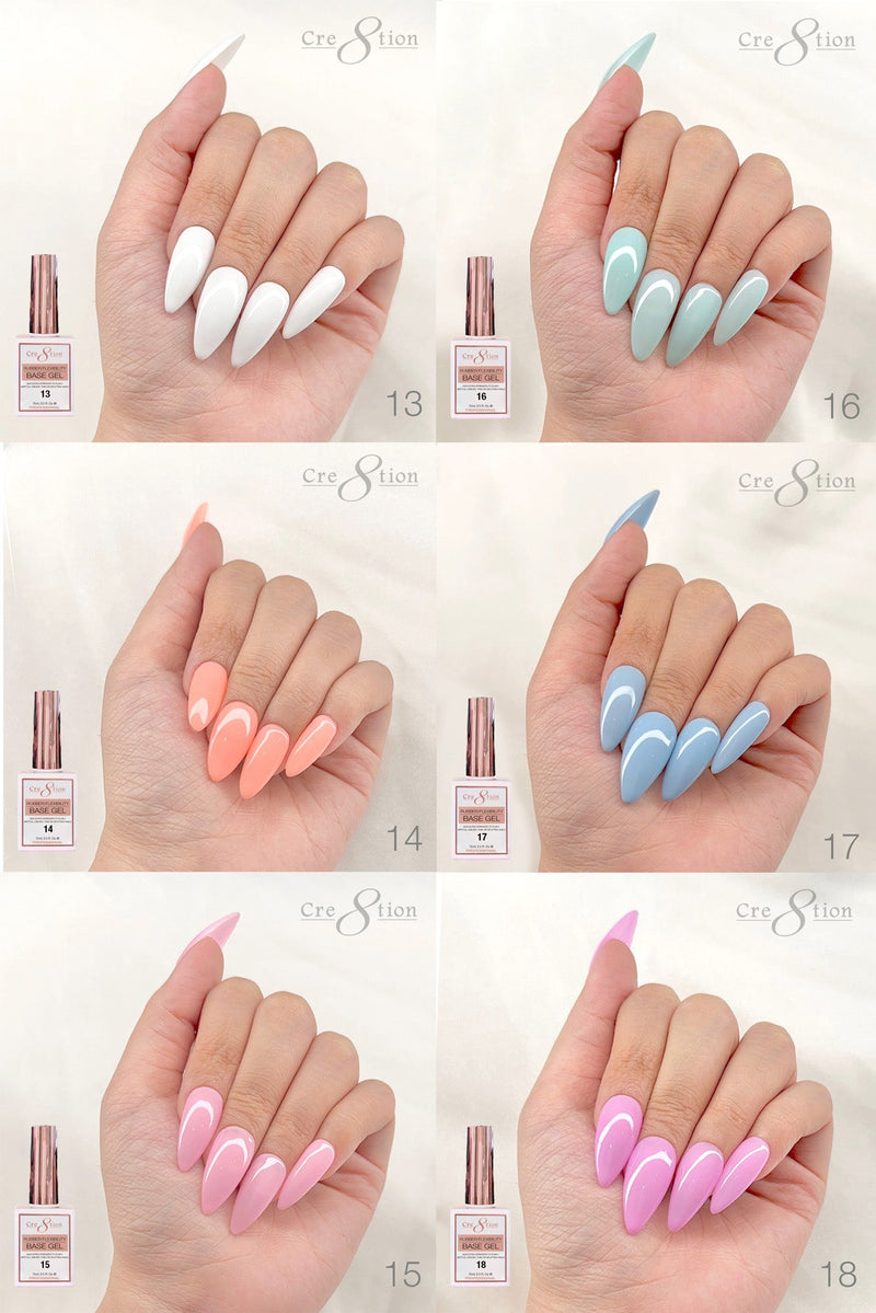 Cre8tion Rubber/Biab Base Gel 0.5oz - Full Set 18 Colors w/ 1 Color Chart