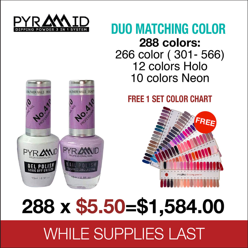 Pyramid Duo Matching Color - Full set 288 colors - colors (301- 566), 12 Colors Holo & 10 colors Neon(301- 566) w/ 1 set Color Chart