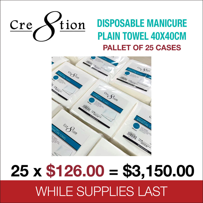 Cre8tion Disposable Manicure Plain Towel 40x40cm - Pallet of 25 Cases
