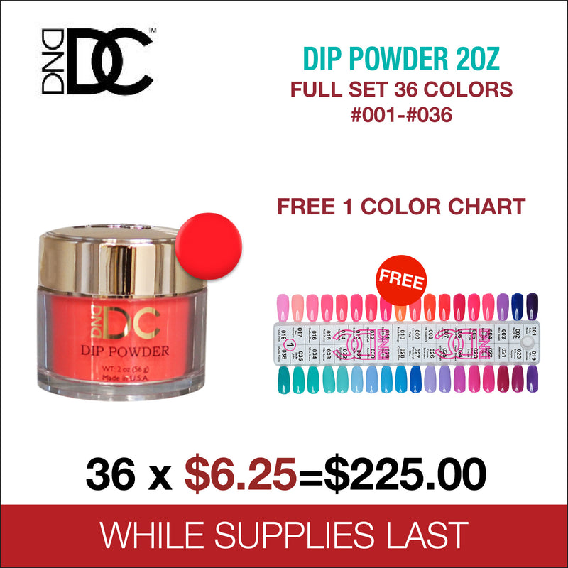DND DC Dip Powder 2oz - Full Set 36 Colors - #001 - #036 - FREE 1 Color Chart
