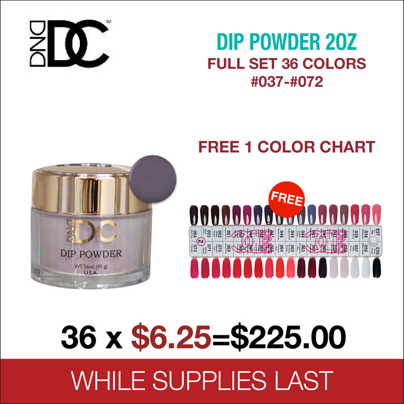 DND DC Dip Powder 2oz - Full Set 36 Colors - #037 - #072 - FREE 1 Color Chart