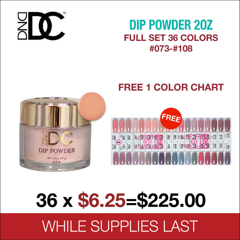 DND DC Dip Powder 2oz - Full Set 36 Colors - #073 - #108 - FREE 1 Color Chart